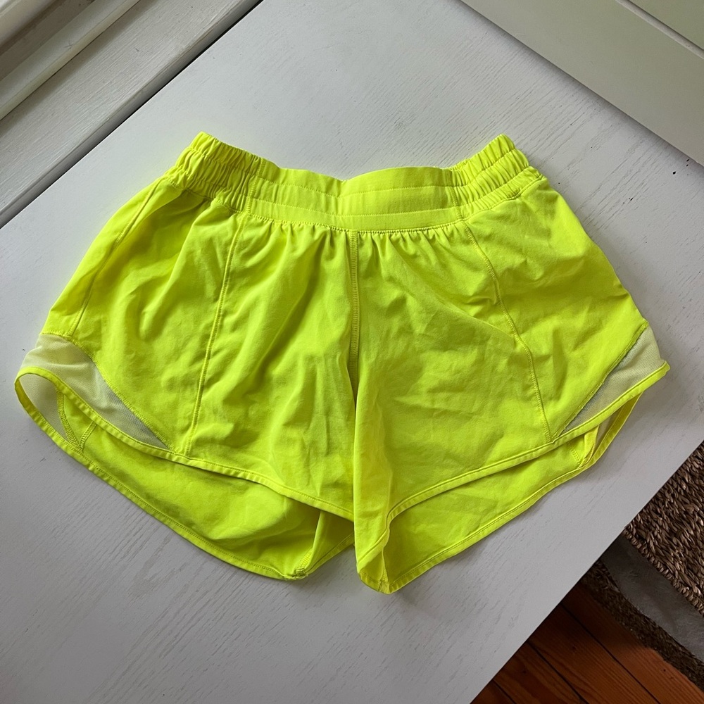 Lululemon Hotty Hot Shorts – Neon Yellow, Size 4 Tall LIKE NEW (no pilling)